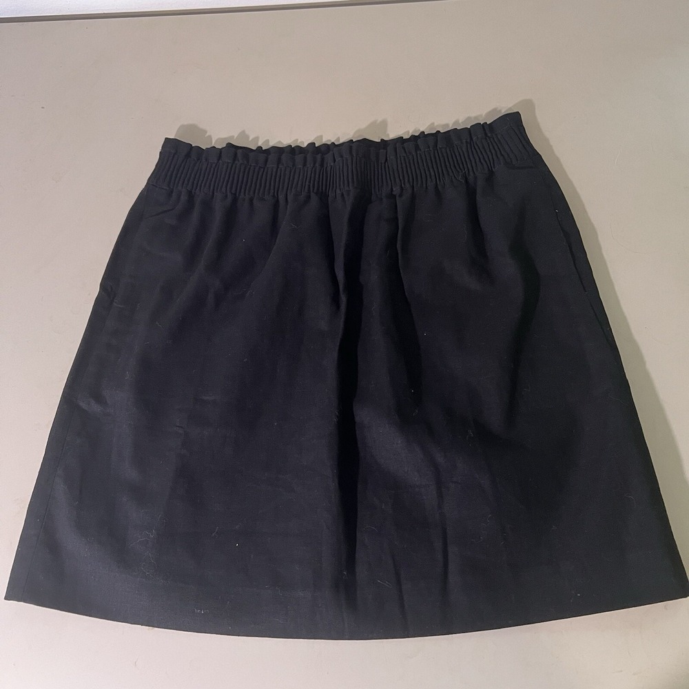 J.Crew Womens Black Smocked Elastic Waist Linen Cotton‎ Mini Skirt Size 10